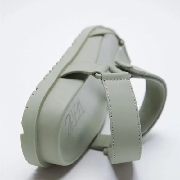 Zara Mint Green Rubberized Low Heel Sandals Size 9 NWT