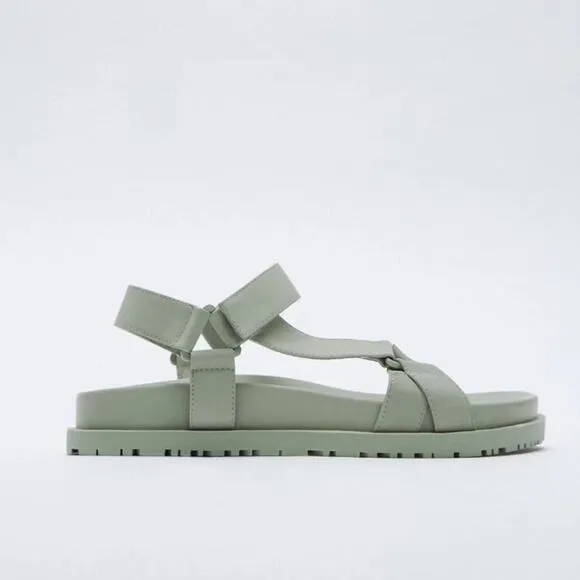 Zara Mint Green Rubberized Low Heel Sandals Size 9 NWT