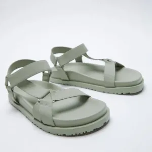 Zara Mint Green Rubberized Low Heel Sandals Size 9 NWT