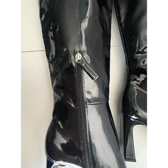 Zara Square Heeled Tall Patent Leather Boots Size 9 (40)