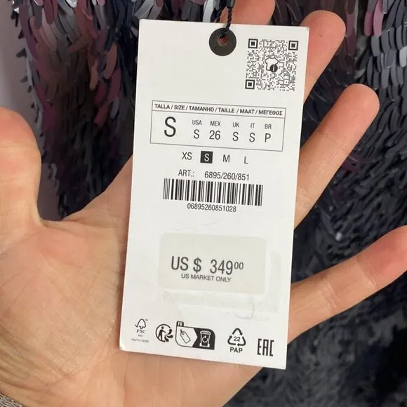 Zara ZW Collection NWT Short Sequinned Dress Silver - Size S