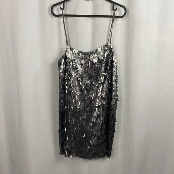 Zara ZW Collection NWT Short Sequinned Dress Silver - Size S