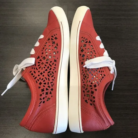 Ziera Denver Red Leather Laser Die Cut Hole Sneaker Shoes Women EU 36 FF US 5.5