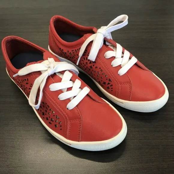 Ziera Denver Red Leather Laser Die Cut Hole Sneaker Shoes Women EU 36 FF US 5.5